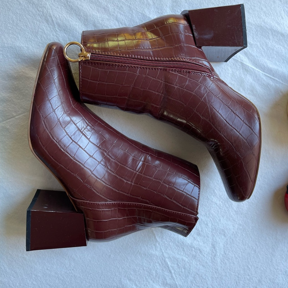 Brown Faux Leather Croc Boots